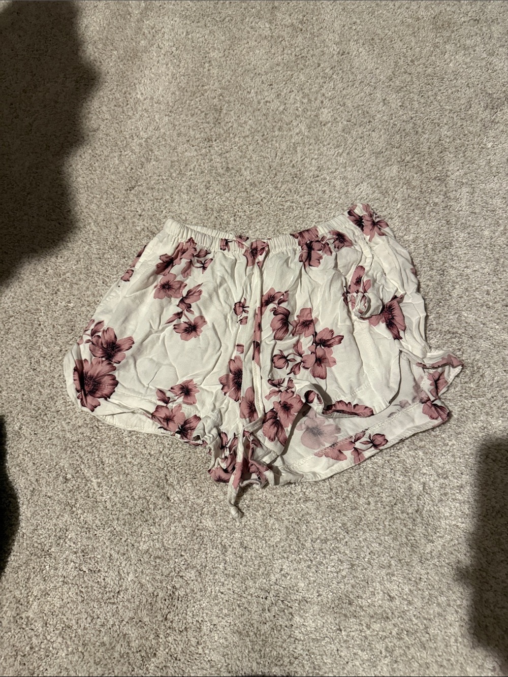 Brandy Melville White High-Waist Shorts with Pink Floral Print